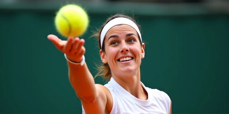 Tennis player serving, with blurred motion and a focused expression