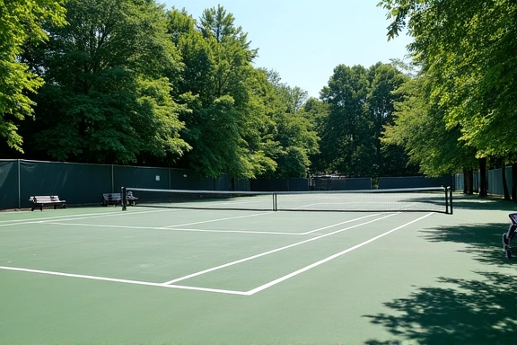 Public tennis courts in a park setting