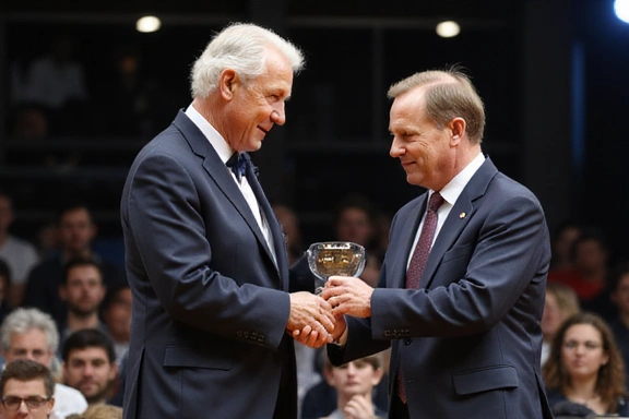 Legendary American tennis player receiving an award at an induction ceremony