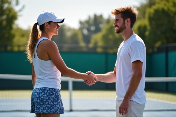 Tennis players shaking hands after a match at a local tournament