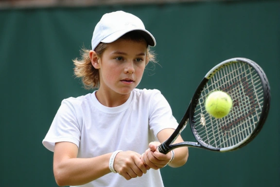 Young tennis player hitting a forehand during a junior tournament